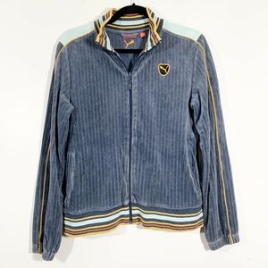 Puma Gray Velour Ribbed Zip Up Track Jacket Size L